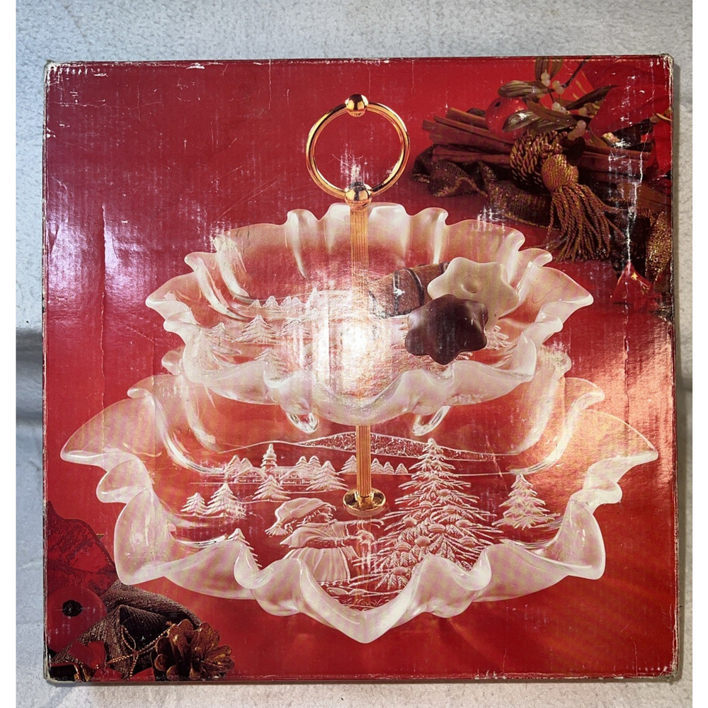 Mikasa Christmas Story 2 Tier Server Platter Tidbit Clear 9.5" SA 600344 Vintage